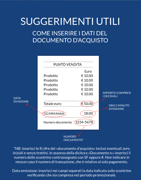 esempio su come trovare i dati sul documento d'acquisto